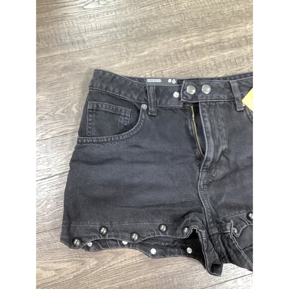 H&M Divided Womens High Waist Black Studded Denim Shorts Size 8 Streetwear New - Picture 4 of 10